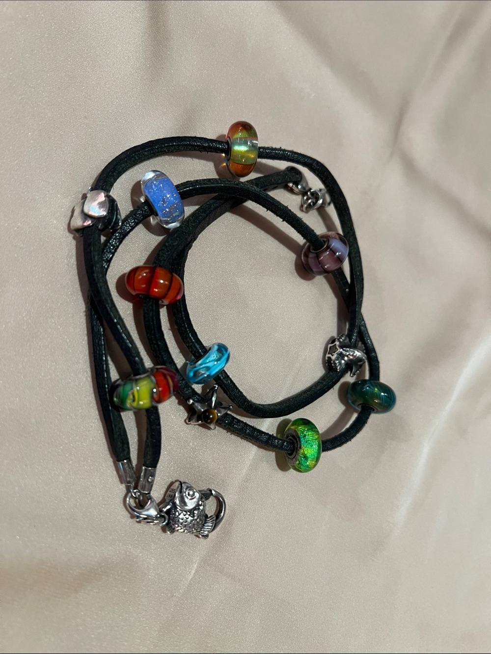 Trollbeads Multicolor Glass Bead Leather Wrap Bracelet